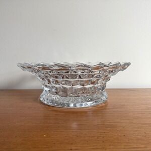 Fostoria‎ Glass Footed Serving Bowl Clear Diamond Cut Scalloped Edge Vintage